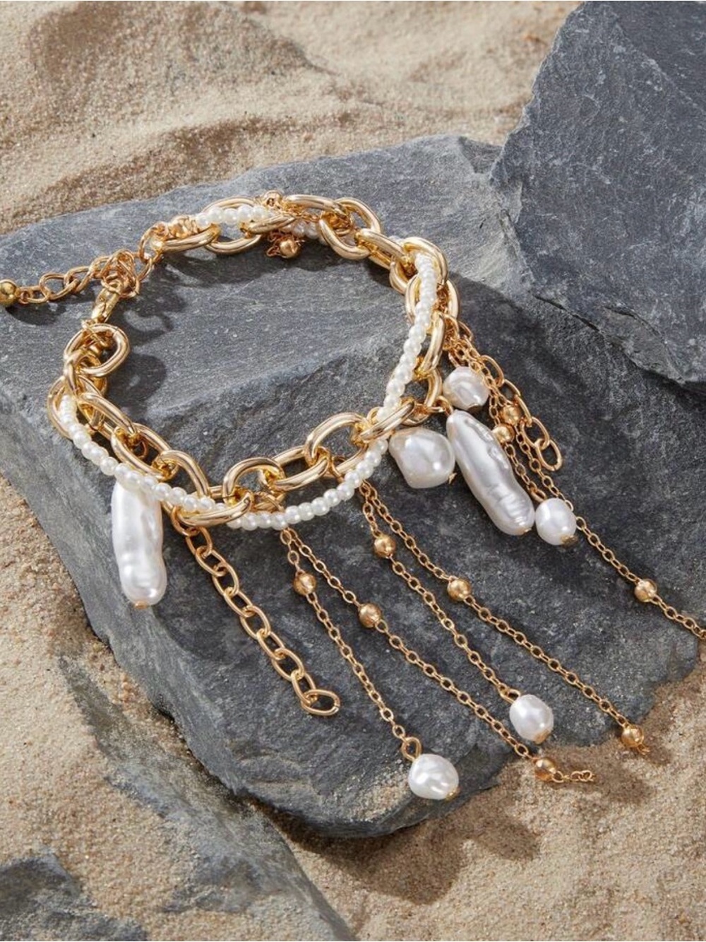 Gold Pearl Statement Charm Bracelet